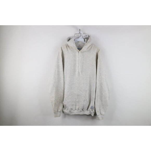 Vtg 90s Streetwear Mens L Distressed Blank Hoodie Sweatshirt Heather Gray USA